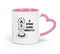DEBINGY Taza de café de cerámica con un glifo de vela sonriente con chispa que brilla intensamente tipografía （11 oz/320 ml） para oficina, hogar rosa