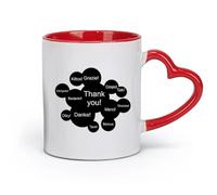 DEBINGY Taza de café de cerámica, diferentes versiones en idiomas Gracias Gracias Vocabulario internacional Negocios （11oz/320ml） y apta para microondas Rojo