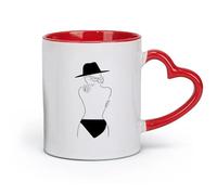 DEBINGY Taza de café de cerámica Línea Girls Línea Mid-Century Línea Feminismo Mujer （11oz/320ml） Taza de café de cerámica para capuchino, té, leche, rojo