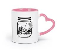 DEBINGY Taza de café de cerámica para coleccionar recuerdos, para campistas, fogatas, aventuras, acampadas (320 ml) para el hogar o el trabajo, color rosa