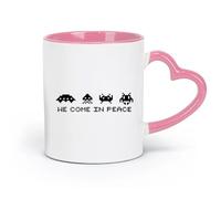 DEBINGY Taza de café de cerámica Pixel Space Invaders We Come Peace Word Game Room (320 ml) Ideal para cocinas, restaurantes y cafeterías, gran idea de regalo rosa