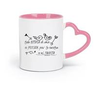 DEBINGY Taza de café de cerámica Toda la historia de Amoh es preciosa, frase motivacional en español (320 ml) para el hogar o el trabajo, color rosa