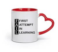 DEBINGY Taza de café elegante de cerámica con frases sobre fracasos, éxito laboral, educación, motivación y aprendizaje (320 ml) para el hogar y la oficina, color rojo.