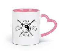 DEBINGY Taza de café elegante de cerámica Stay Wild Zen Yin Yang Asian Martial Arts (11 oz/320 ml) Apta para oficina, hogar, cafetería, lavavajillas y microondas, color rosa