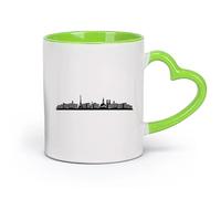 DEBINGY Taza de Café Una imagen que muestra la silueta del paisaje urbano de París, incluida la Torre Eiffel y las icónicas catedrales. （11oz/320ml） Porcelana fina (cerámica) Verde