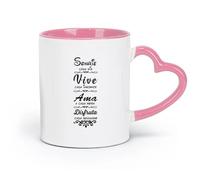 DEBINGY Taza de cerámica - Cerámica Bidsu Español Sonrie Cada Dia Vive Cada Instante Ama A Cada Hora （11oz/320ml） Apta para lavavajillas Rosa