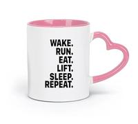 DEBINGY Taza de cerámica - Cerámica Despertar Correr Levantar Pesas Comer Dormir Repetir Gimnasio Ejercicio Inspiración Motivación (11 oz/320 ml) Apto para lavavajillas Rosa