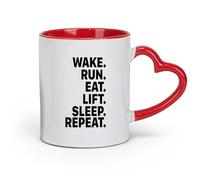 DEBINGY Taza de cerámica - Cerámica Despertar Correr Levantar Pesas Comer Dormir Repetir Gimnasio Ejercicio Inspiración Motivación (11 oz/320 ml) Apto para lavavajillas Rojo