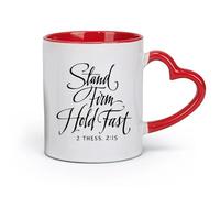 DEBINGY Taza de cerámica - Cerámica Mantente firme y agárrate fuerte, citas bíblicas inspiradoras para el dormitorio (320 ml) y apta para microondas, color rojo