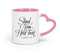 DEBINGY Taza de cerámica - Cerámica Mantente firme y agárrate fuerte, citas bíblicas inspiradoras para dormitorio (320 ml) y apta para microondas, color rosa