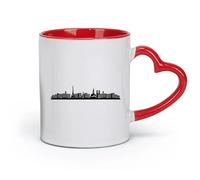 DEBINGY Taza de cerámica - Cerámica que presenta la silueta del paisaje urbano de París, incluida la Torre Eiffel y las icónicas catedrales (11 oz/320 ml) y roja apta para microondas.