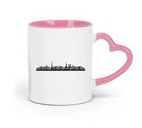 DEBINGY Taza de cerámica - Cerámica que presenta la silueta del paisaje urbano de París, incluida la Torre Eiffel y las icónicas catedrales (11 oz/320 ml) y rosa apta para microondas