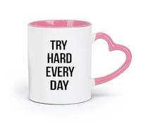 DEBINGY Taza de cerámica - Cita de motivación personal Esfuérzate más cada día, diseño de gimnasio, entrenamiento (320 ml) y apta para microondas, color rosa
