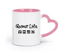 DEBINGY Taza de cerámica con diseño de Gamer's Life, mando para videojuegos, para comer, dormir y jugar (320 ml). Ideal para el hogar, la oficina, cafeterías y regalos. Rosa.