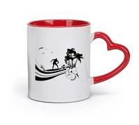 DEBINGY Taza de cerámica con diseño de olas de surf de verano, palmeras, estilo playero, isla de surf (320 ml), apta para lavavajillas y microondas, para la oficina y el hogar, color rojo