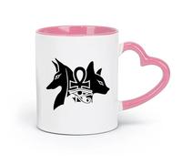 DEBINGY Taza de cerámica con el Ojo de Horus de los antiguos dioses egipcios Anubis y Bastet (320 ml). Regalo divertido para amantes del café, compañeros de trabajo, amigos y colegas. Rosa.