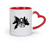 DEBINGY Taza de cerámica con el Ojo de Horus de los antiguos dioses egipcios Anubis y Bastet (320 ml) Regalo divertido para amantes del café, compañeros de trabajo, amigos y colegas Rojo