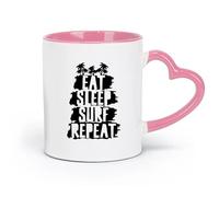 DEBINGY Taza de cerámica con estilo para café, divertida, para comer, dormir, surfear, repetir, estilo surf playero (320 ml) para capuchino, latte macchiato, té, espresso rosa.