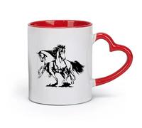 DEBINGY Taza de cerámica - Dos caballos corriendo en autocaravana, aventura de vida silvestre, caballo, animal (11 oz/320 ml) y apta para microondas, color rojo