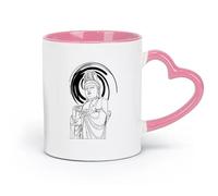 DEBINGY Taza de cerámica novedosa con línea abstracta de dioses chinos Kuan Yin con pintura (11 oz/320 ml) Apto para lavavajillas y microondas Rosa