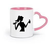 DEBINGY Taza de cerámica novedosa para gimnasio, gimnasia, deportes, salud, dieta, mancuernas, manzana (320 ml), restaurante, oficina, rosa.