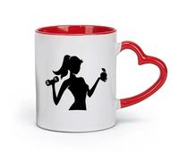 DEBINGY Taza de cerámica novedosa para gimnasio, gimnasia, deportes, salud, dieta, mancuernas, manzana (320 ml), restaurante, oficina, color rojo.
