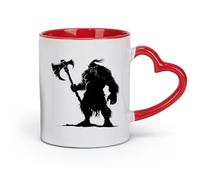 DEBINGY Taza de cerámica novedosa para regalo con silueta de ogro, raza mítica del juego con hacha grande (solo 11 oz/320 ml) y apta para microondas, color rojo