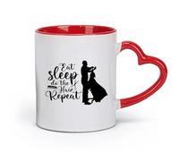DEBINGY Taza de cerámica novedosa para regalo, diseño de salón de belleza, comer, dormir, peinar, repetir frase (320 ml), apta para lavavajillas y microondas, color rojo