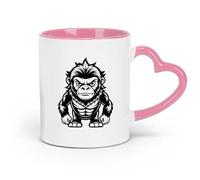 DEBINGY Taza de cerámica novedosa para regalo: una mascota gorila con una cabeza grande y un cuerpo grande (11 oz/320 ml) para uso en cafeterías o restaurantes, color rosa
