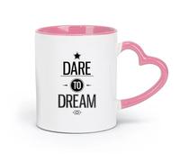 DEBINGY Taza de cerámica novedosa para té o café con frase motivadora Atrévete a soñar (320 ml) Ideal para el hogar, la oficina, cafeterías e ideas de regalo. Rosa.
