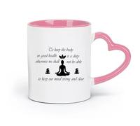 DEBINGY Taza de cerámica novedosa para té o café con frases Ven a conservar el cuerpo, yoga, India (320 ml) ideal para el hogar, la oficina, cafeterías e ideas de regalo. Rosa.