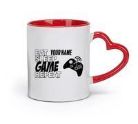 DEBINGY Taza de cerámica novedosa para té o café, juego para comer y dormir, con frases repetidas (320 ml) para té, café y bebidas calientes.