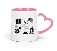 DEBINGY Taza de cerámica para café, aprende, descubre, explora, ciencia, estudio, me encanta la ciencia, científico, profesor (11 oz/320 ml), apta para lavavajillas, color rosa