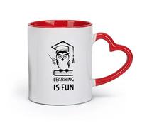 DEBINGY Taza de cerámica para café Aprender es divertido, cita inspiradora, educación, búho, libro, escuela (320 ml) para oficina y hogar, color rojo