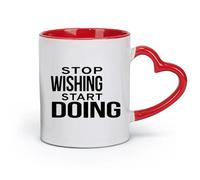 DEBINGY Taza de cerámica para café con frases motivacionales de gimnasia, deja de desear y empieza a hacer ejercicio (320 ml) Regalo navideño rojo
