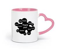 DEBINGY Taza de cerámica para café, diferentes versiones en idiomas, gracias, gracias, vocabulario internacional, negocios (11 oz/320 ml), color rosa, apta para microondas.