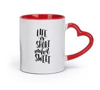 DEBINGY Taza de cerámica para café, La vida es corta, haz la vida más dulce, frases familiares, frases de amor (320 ml) para té, café, leche, capuchino, rojo