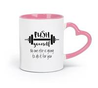 DEBINGY Taza de cerámica para café y bebidas calientes, frase Esfuérzate, entrenamiento con barra (320 ml) para capuchino, té, leche, color rosa