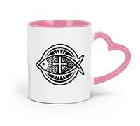 DEBINGY Taza de cerámica para el hogar y la oficina con el símbolo del pez Jesús (320 ml) Regalo divertido para amantes del café, mejores amigos del trabajo, compañeros de trabajo y amigos Rosa