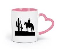 DEBINGY Taza de cerámica para el hogar y la oficina, diseño de cactus y caballo del desierto (320 ml) para café, sopa, té, leche, café con leche y chocolate caliente. Rosa para damas y caballeros.