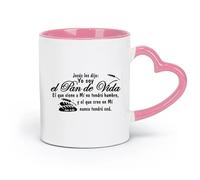 DEBINGY Taza de cerámica para té en español Juan 6:35 Versículos bíblicos Cocina Yo soy el pan de vida Cristiano Jesús (11 oz/320 ml) Apto para lavavajillas Rosa