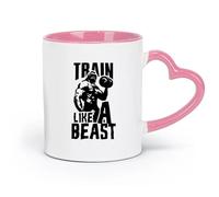 DEBINGY Taza de cerámica para té, ideal para gimnasio, entrenamiento, motivación, deportes, citas, gimnasia, modo bestia (320 ml), color rosa