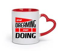 DEBINGY Taza de cerámica para té y café, deja de soñar y empieza a actuar, inspiradora (320 ml) Taza de cerámica para café, capuchino, té, leche, color rojo