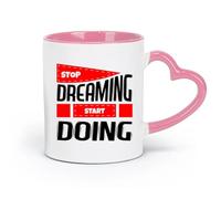 DEBINGY Taza de cerámica para té y café, deja de soñar y empieza a actuar, inspiradora (320 ml) Taza de cerámica para café, capuchino, leche, rosa