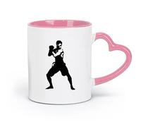 DEBINGY Taza de cerámica para té y café, silueta de muay thai, cuerpo completo (320 ml) Café, té, café con leche, leche, cacao, jugo y otras bebidas calientes, color rosa