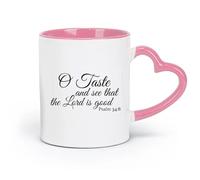 DEBINGY Taza de cerámica - Salmo 34:8 de cerámica “Cristianos, prueben y vean que el Señor es bueno” (320 ml) y apta para microondas, color rosa