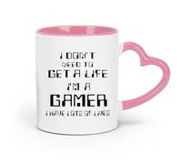 DEBINGY Taza de cerámica Soy un jugador, no necesito vivir una buena vida, frases de gamer, moda (320 ml), apta para lavavajillas, color rosa