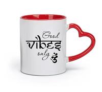 DEBINGY Taza de cerámica, taza de café/té Om Good Vibes Only Yoga Mandala Good Vibes OM Yoga Mandala （11oz/320ml） para el hogar y la oficina Rojo