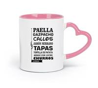 DEBINGY Taza de cerámica, taza de café/té Paella Gazpacho Callos Comida Española Cocina （11oz/320ml） Elegante y duradera - Apto para microondas y lavavajillas Rosa