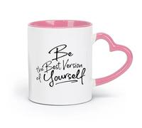 DEBINGY Taza de cerámica, taza de café/té Sé la mejor versión de ti mismo Mentalidad positiva Citas inspiradoras de autoestima （11oz/320ml） y apta para microondas Rosa